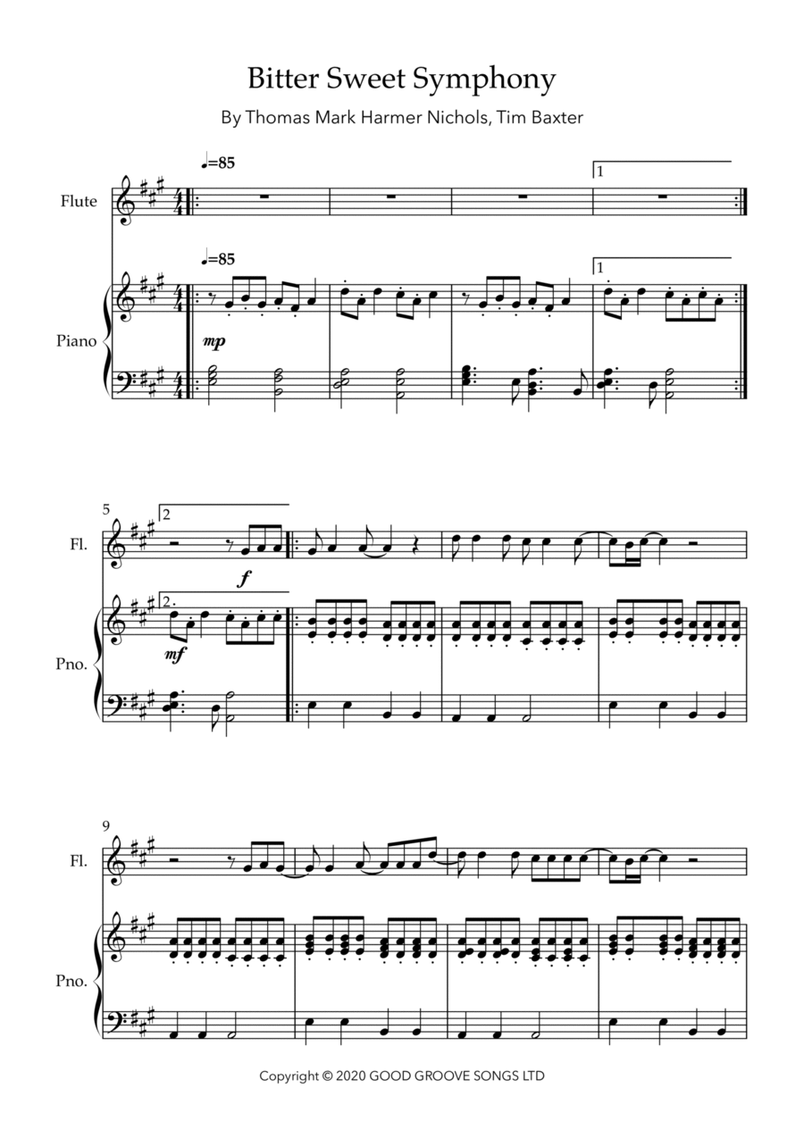 Bittersweet Symphony Bittersweet Symphony Flute Solo scores gallery preview page 1
