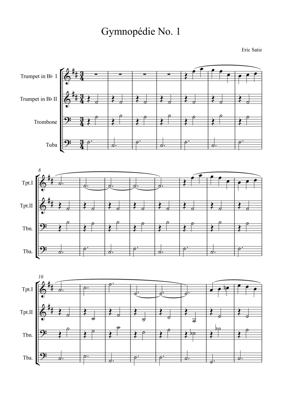 Gymnopédie No. 1 Brass Quartet scores gallery preview page 1