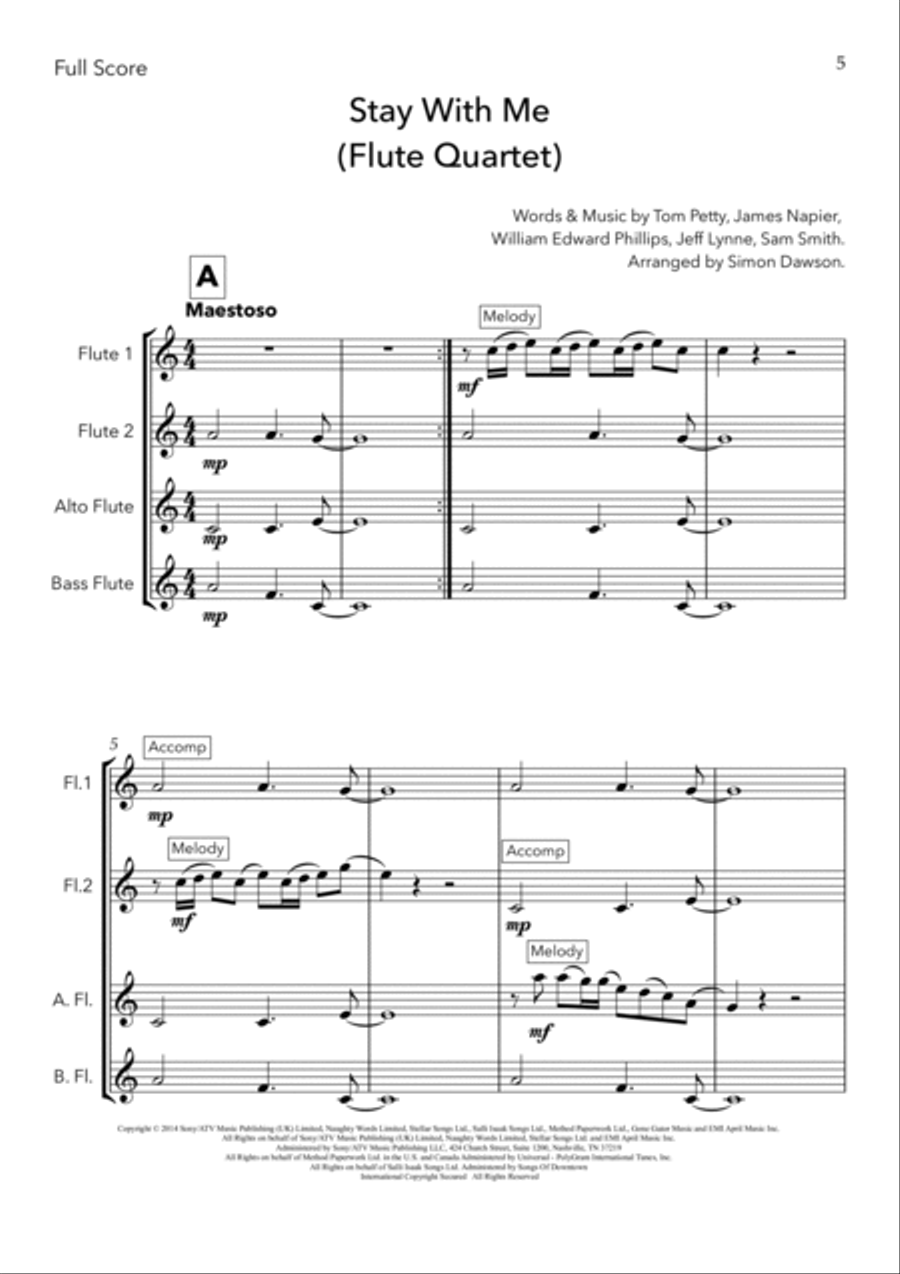 Stay With Me Flute Quartet scores gallery preview page 5
