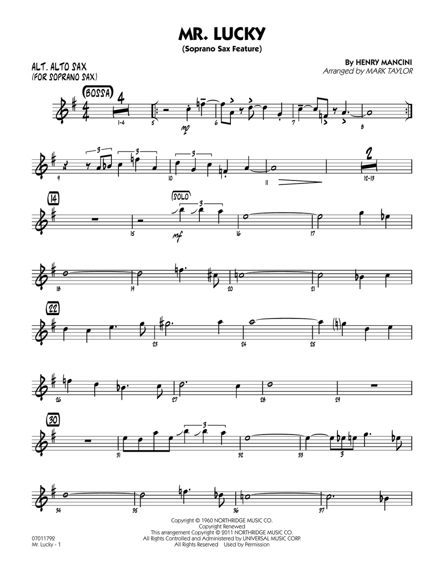 Mr. Lucky (Soprano Sax Feature) - Alternate Alto Sax Jazz Ensemble scores gallery preview page 1