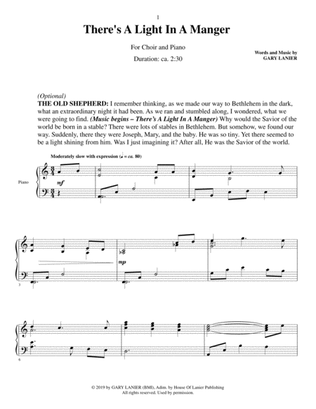 THERE'S A LIGHT IN A MANGER (for SATB Choir with Piano - Score & Choir Part included)