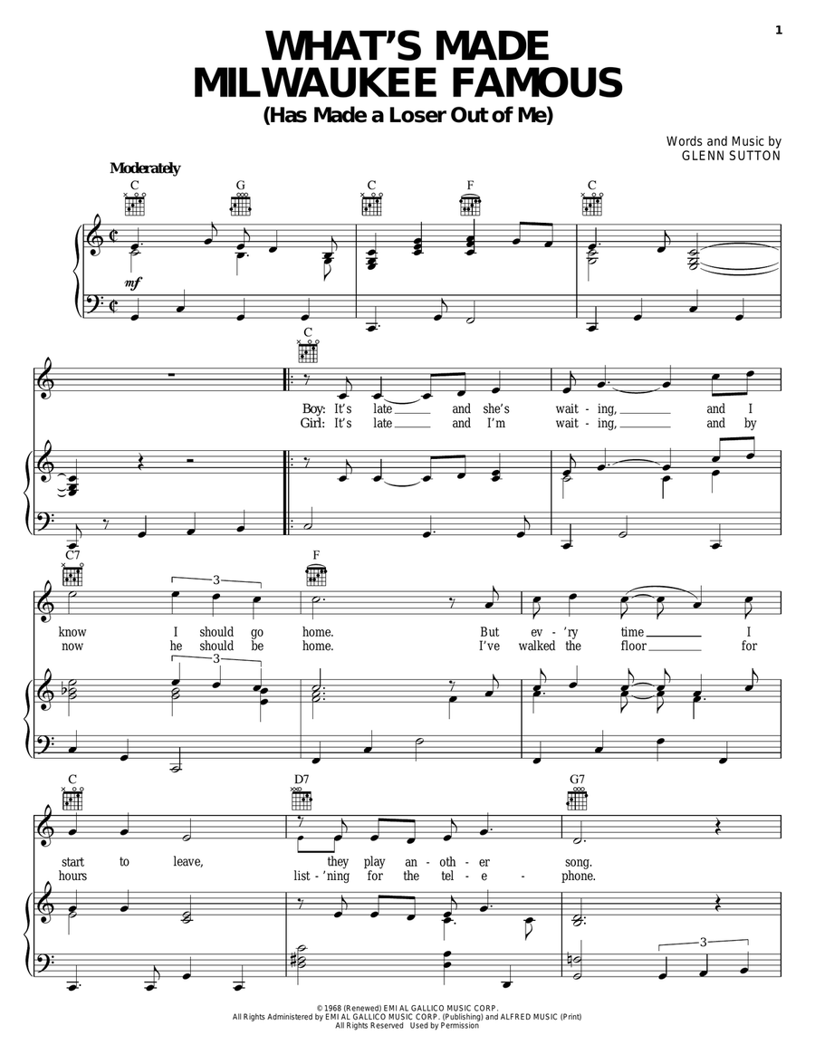 What's Made Milwaukee Famous (Has Made A Loser Out Of Me) Piano, Vocal, Guitar scores gallery preview page 1