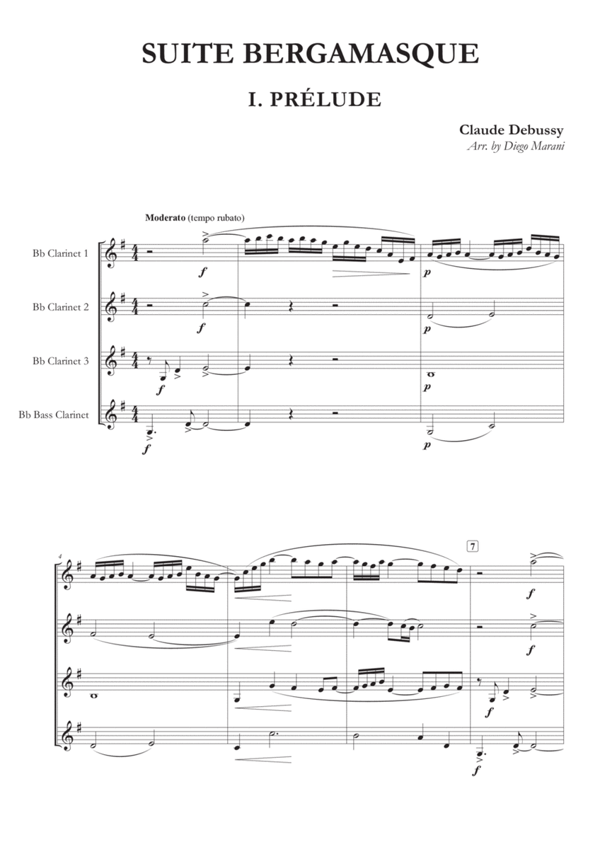 Prelude from "Suite Bergamasque" for Clarinet Quartet image number null