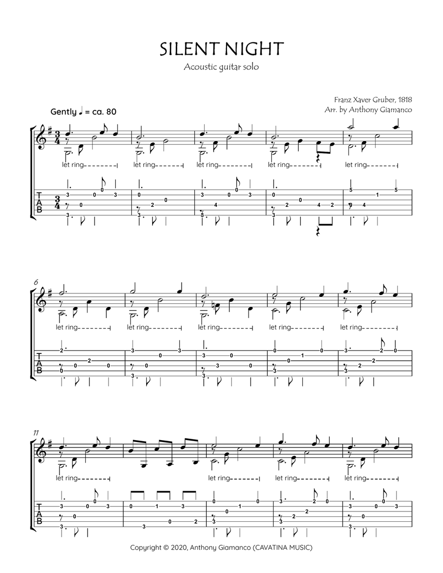 SILENT NIGHT (acoustic guitar solo) Acoustic Guitar scores gallery preview page 2