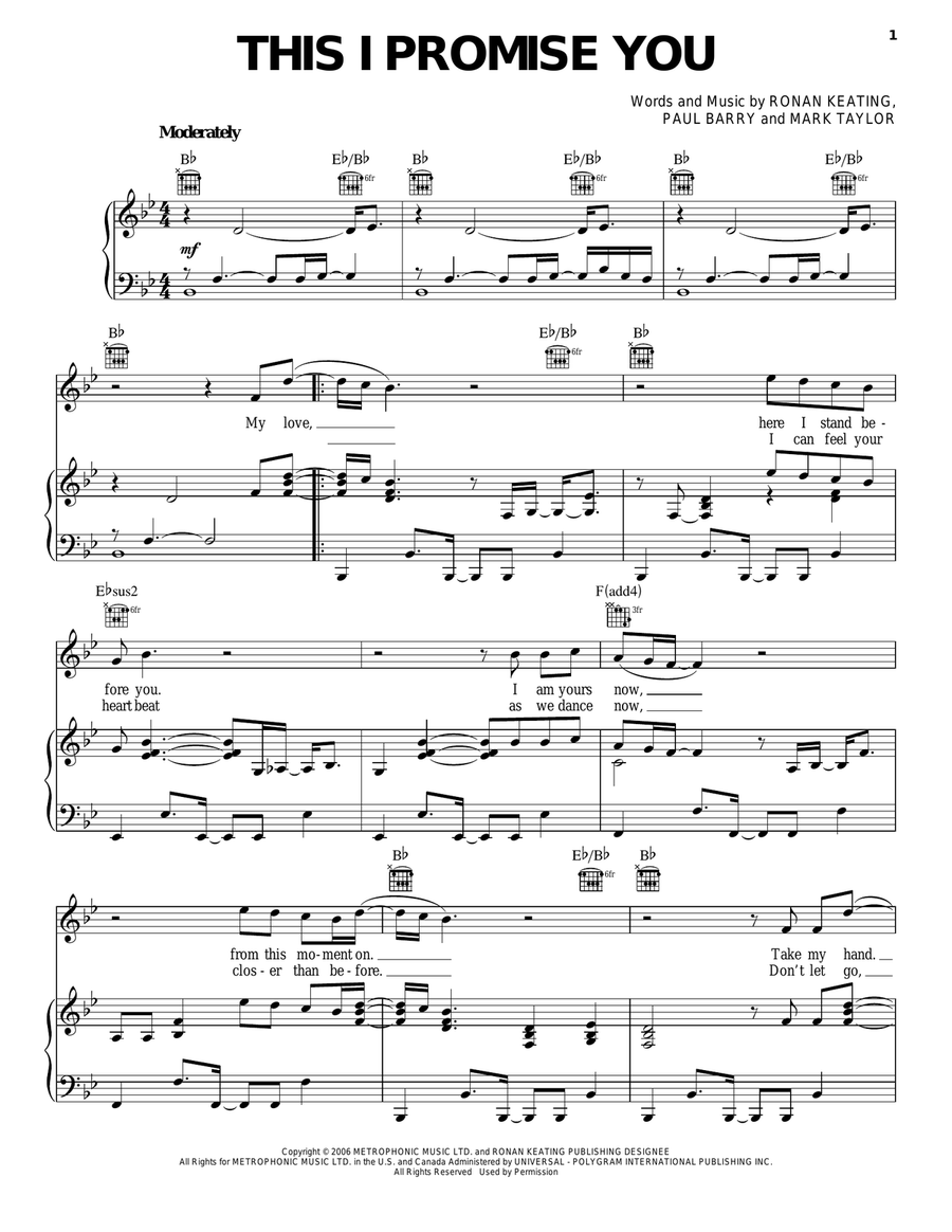 This I Promise You Piano, Vocal, Guitar scores gallery preview page 1