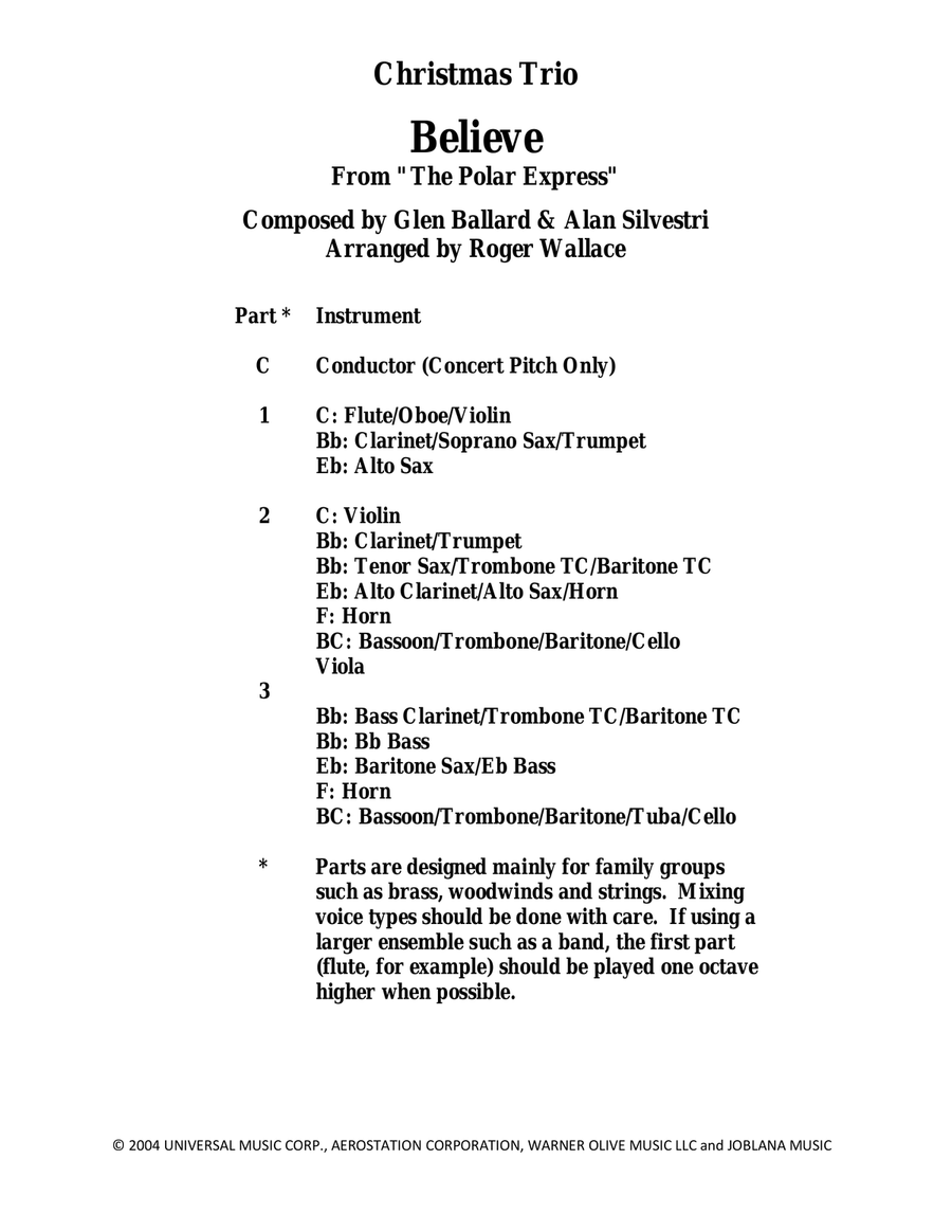 Believe Woodwind Trio scores gallery preview page 1