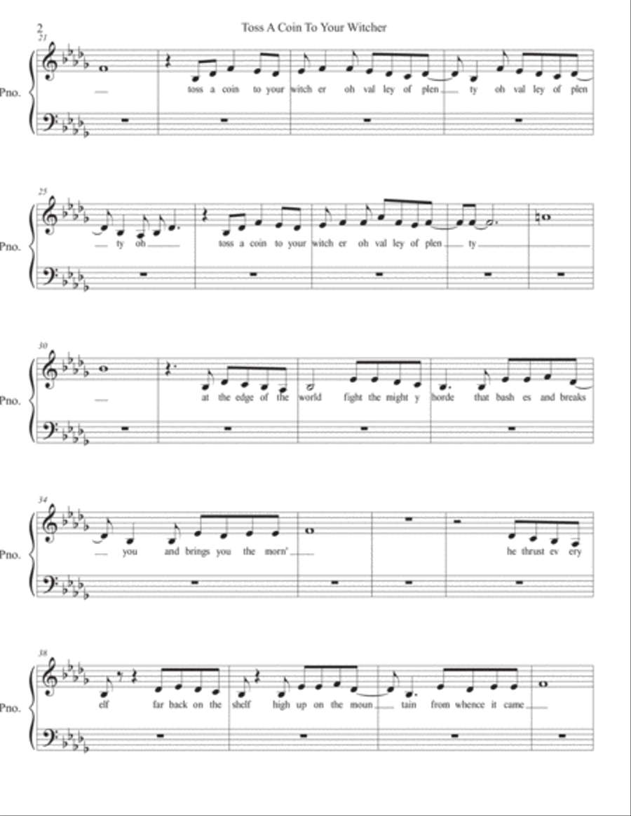 Toss A Coin To Your Witcher Easy Piano scores gallery preview page 2