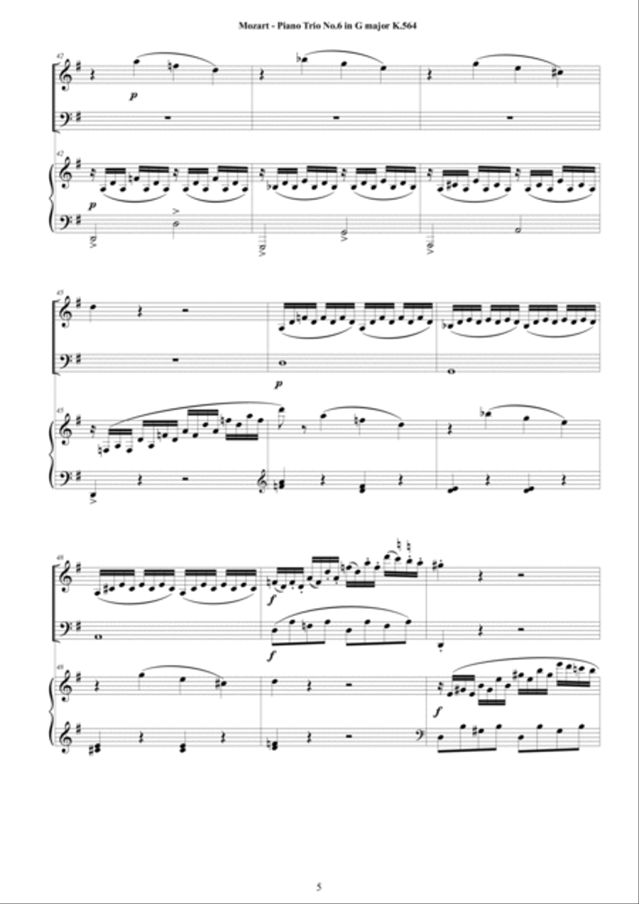 Mozart - Piano Trio No.6 in G major K.564 for Violin, Cello and Piano - Full score and Parts Piano Trio scores gallery preview page 5
