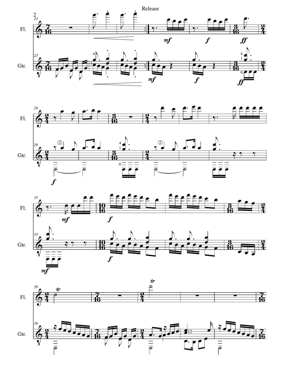 Release (O quid solutis est beatius curis) for flute and guitar Flute scores gallery preview page 2