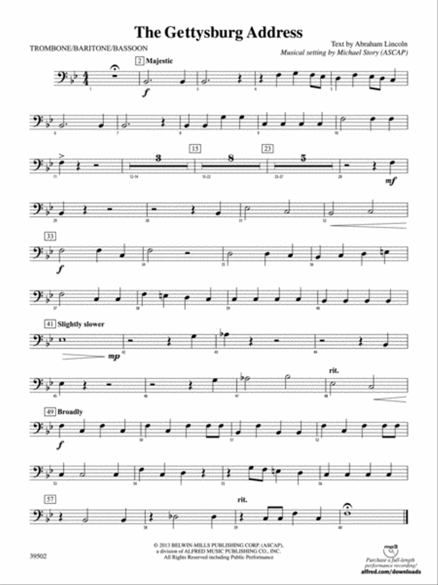The Gettysburg Address: 1st Trombone Concert Band scores gallery preview page 1