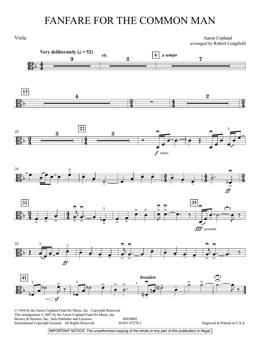Fanfare For The Common Man - Viola Full Orchestra scores gallery preview page 1