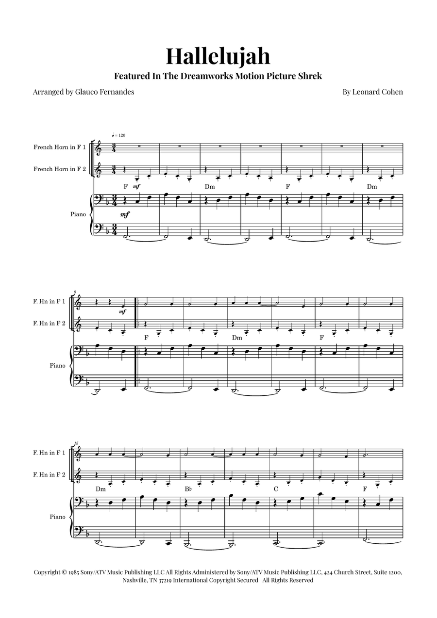 Hallelujah Brass Duet scores gallery preview page 1