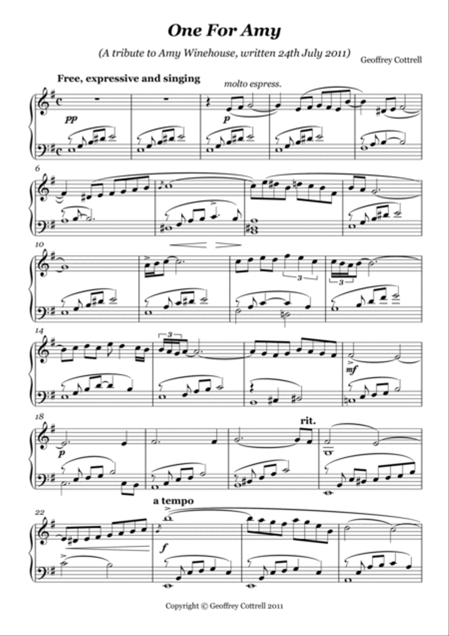 One for Amy Piano Solo scores gallery preview page 2