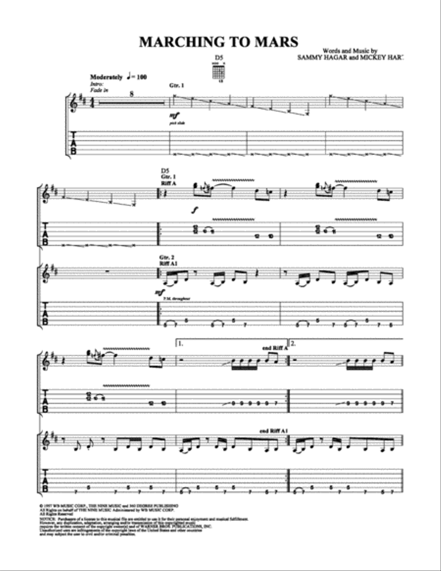 Marching to Mars Electric Guitar scores gallery preview page 1