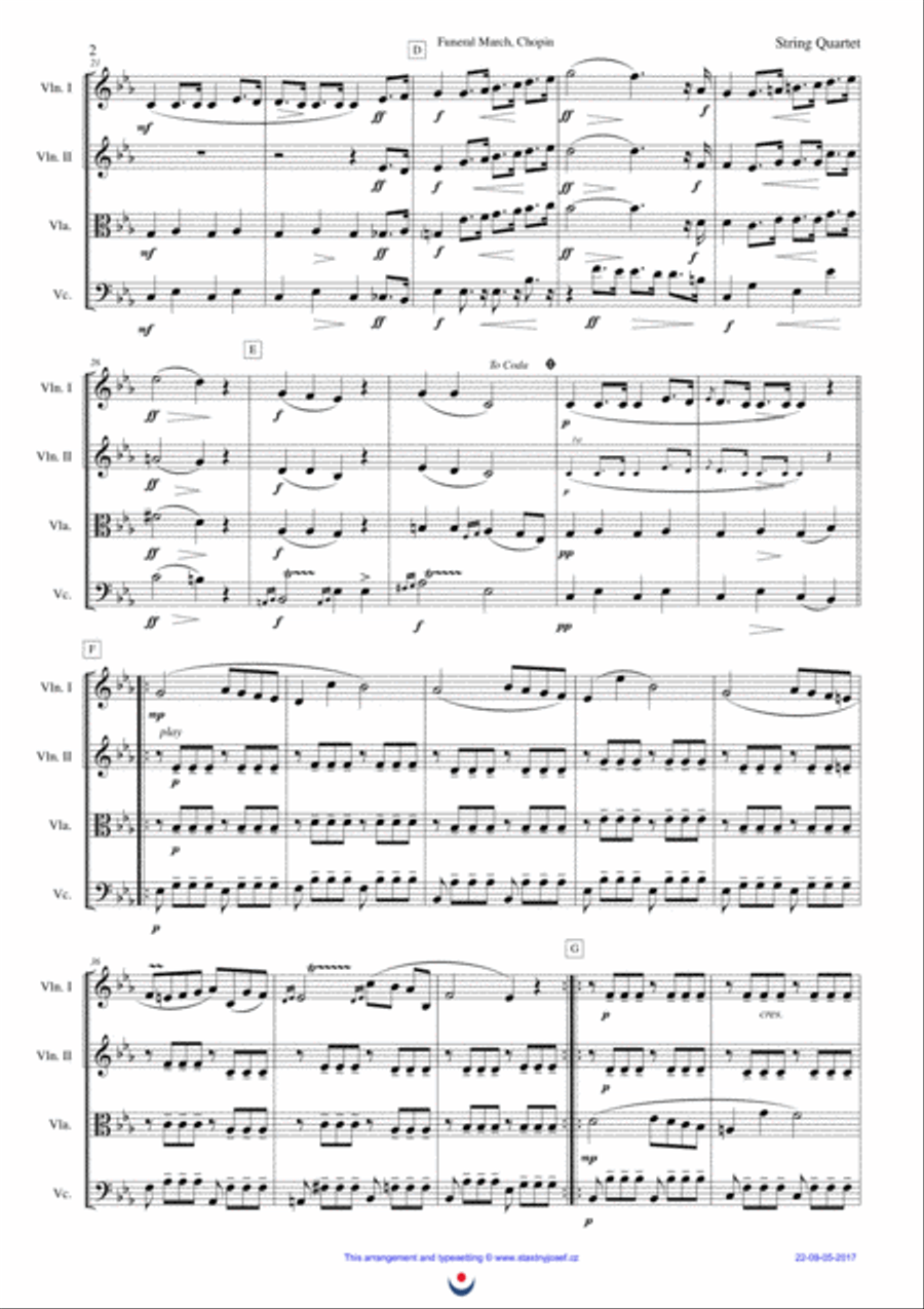 Funeral March (Chopin) String Quartet scores gallery preview page 2