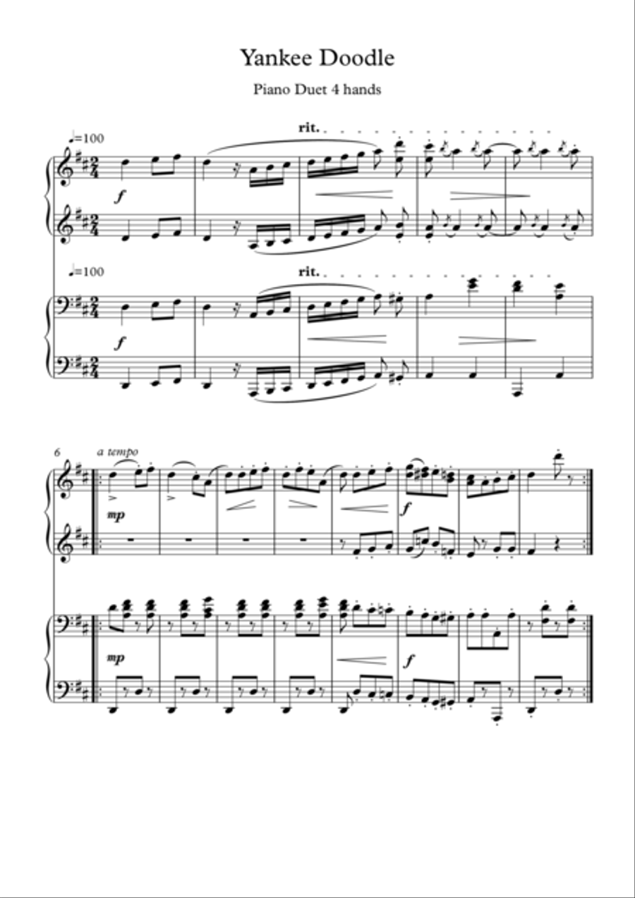 Yankee Doodle piano duet Yankee Doodle piano duet 1 Piano, 4-Hands scores gallery preview page 1