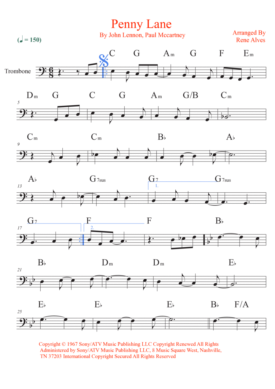 Penny Lane Penny Lane Trombone Solo scores gallery preview page 1