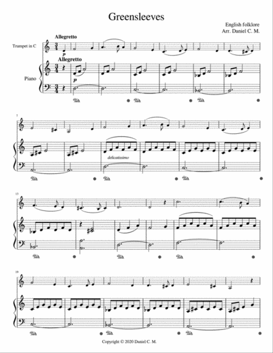 Greensleeves for C trumpet and piano Trumpet Duet scores gallery preview page 2
