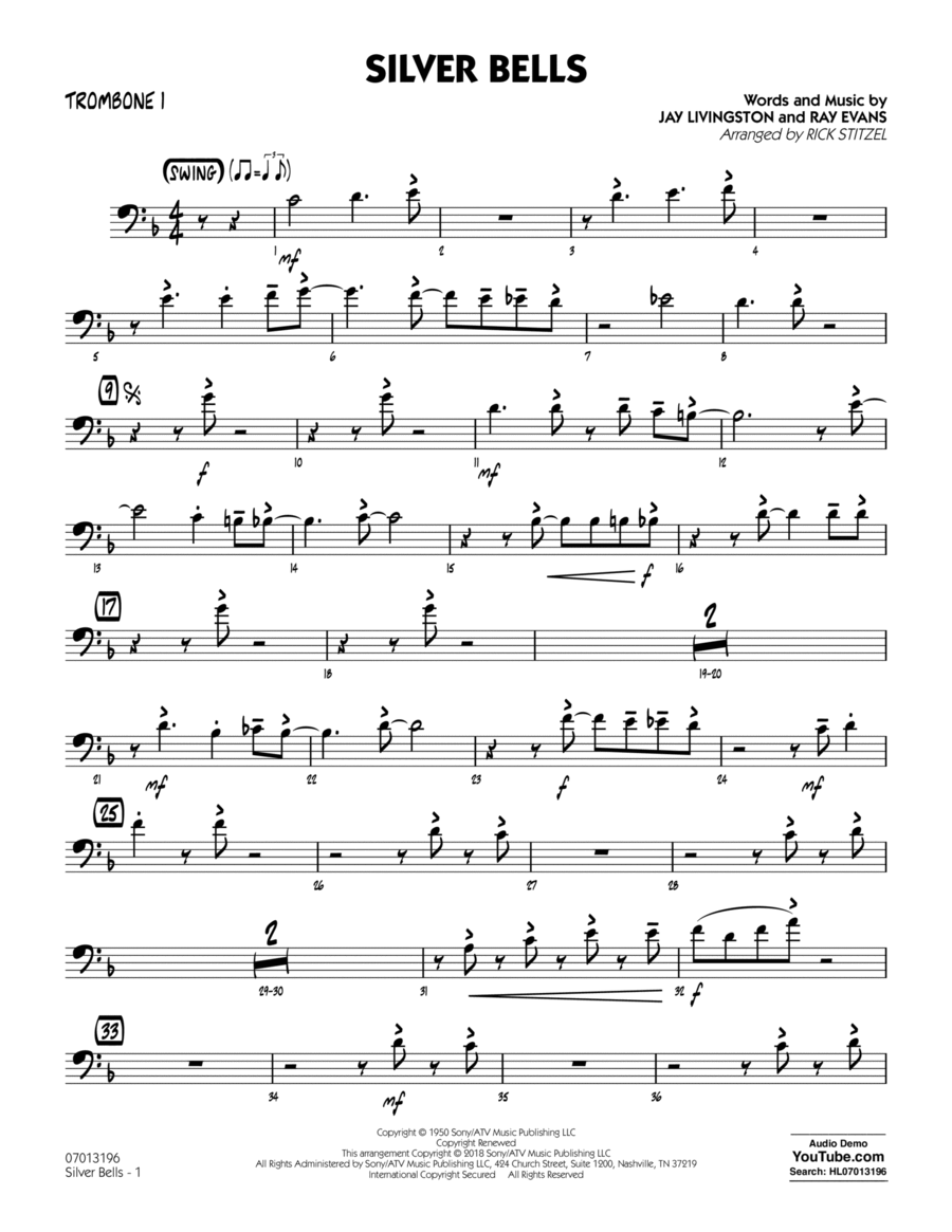Silver Bells - Trombone 1 Trombone scores gallery preview page 1