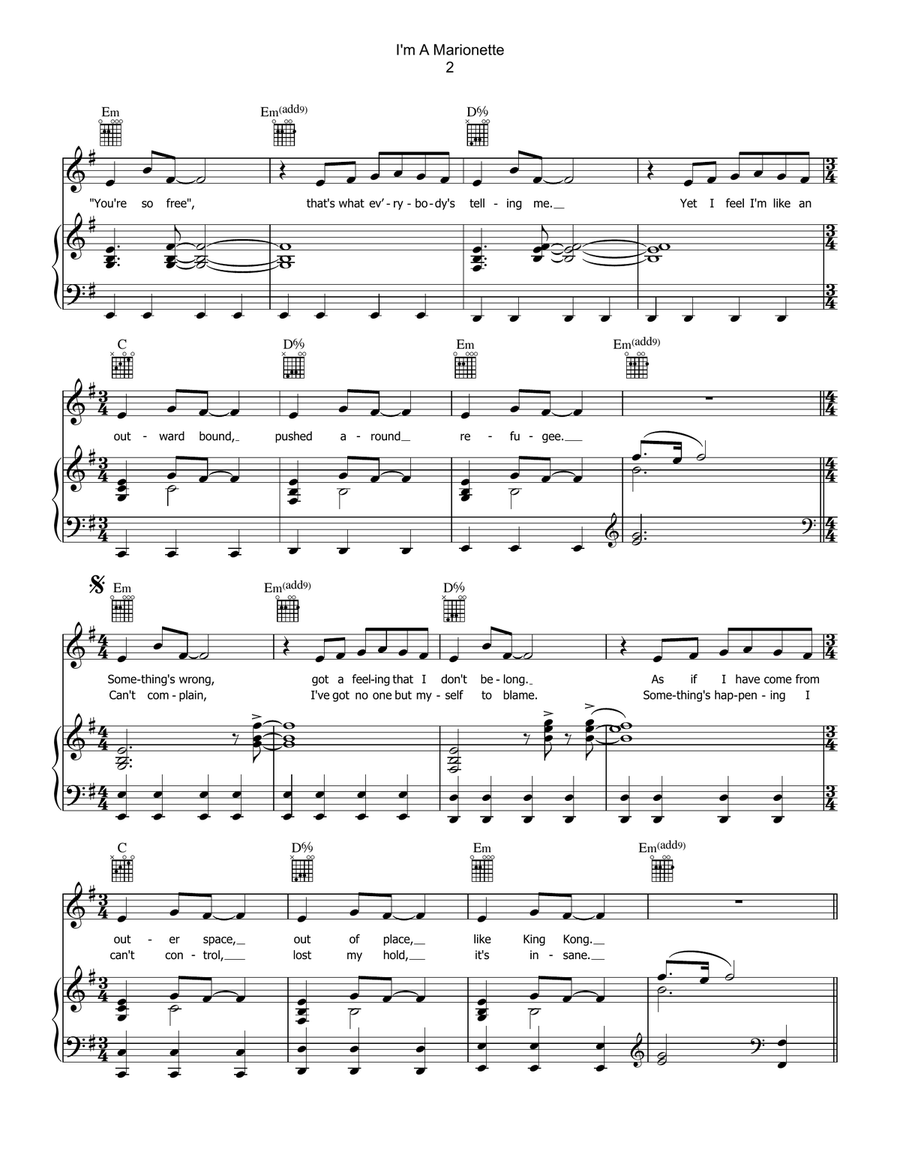 I'm A Marionette Piano, Vocal, Guitar scores gallery preview page 2