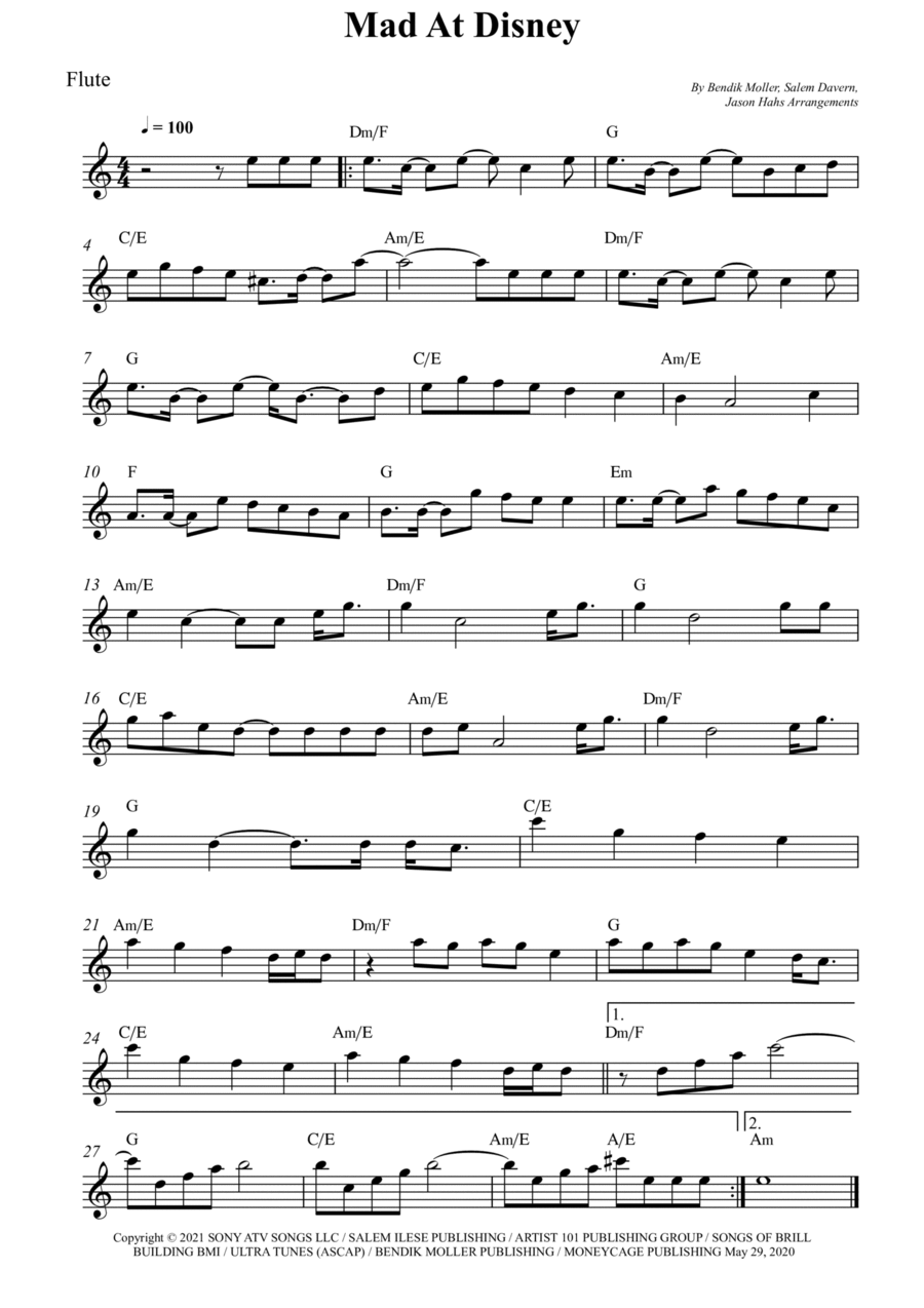 Mad At Disney Mad At Disney Flute Solo scores gallery preview page 1
