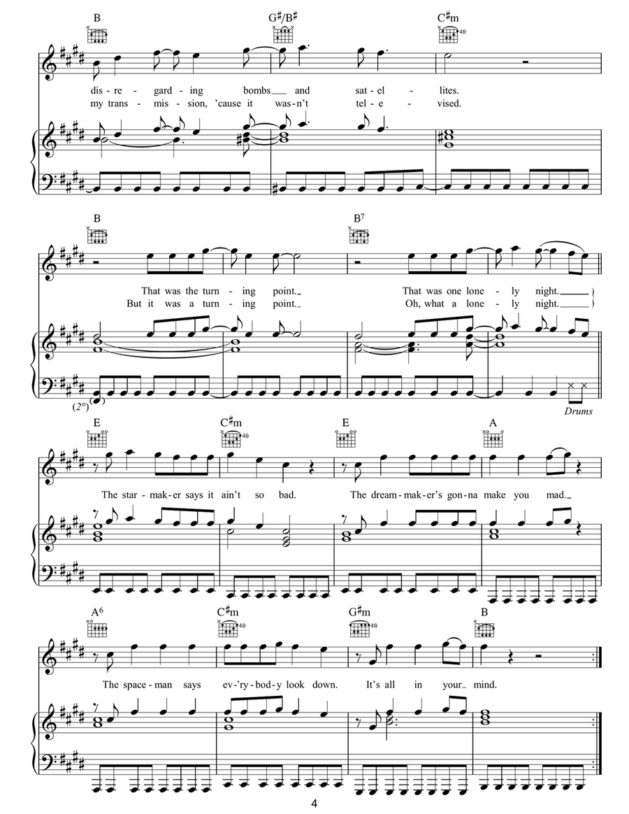 Spaceman Piano, Vocal, Guitar scores gallery preview page 4