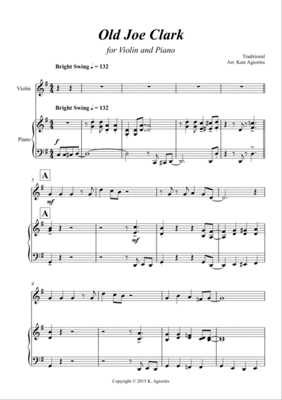 Old Joe Clark - Jazz Arrangement for Violin and Piano image number null