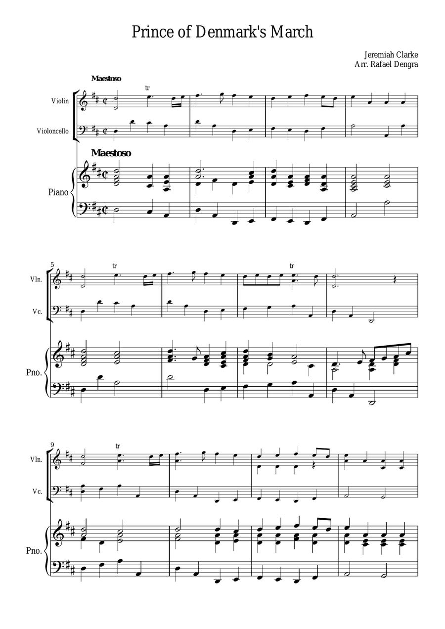 Prince of Denmark's March - Violin, Cello & Piano Trio Piano Trio scores gallery preview page 1