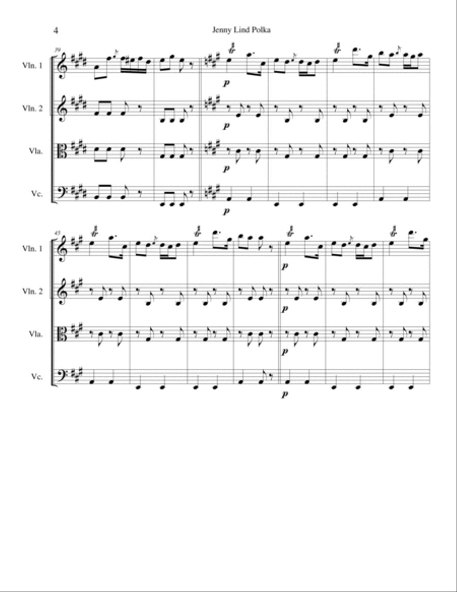 Jenny Lind Polka for String Quartet String Quartet scores gallery preview page 4