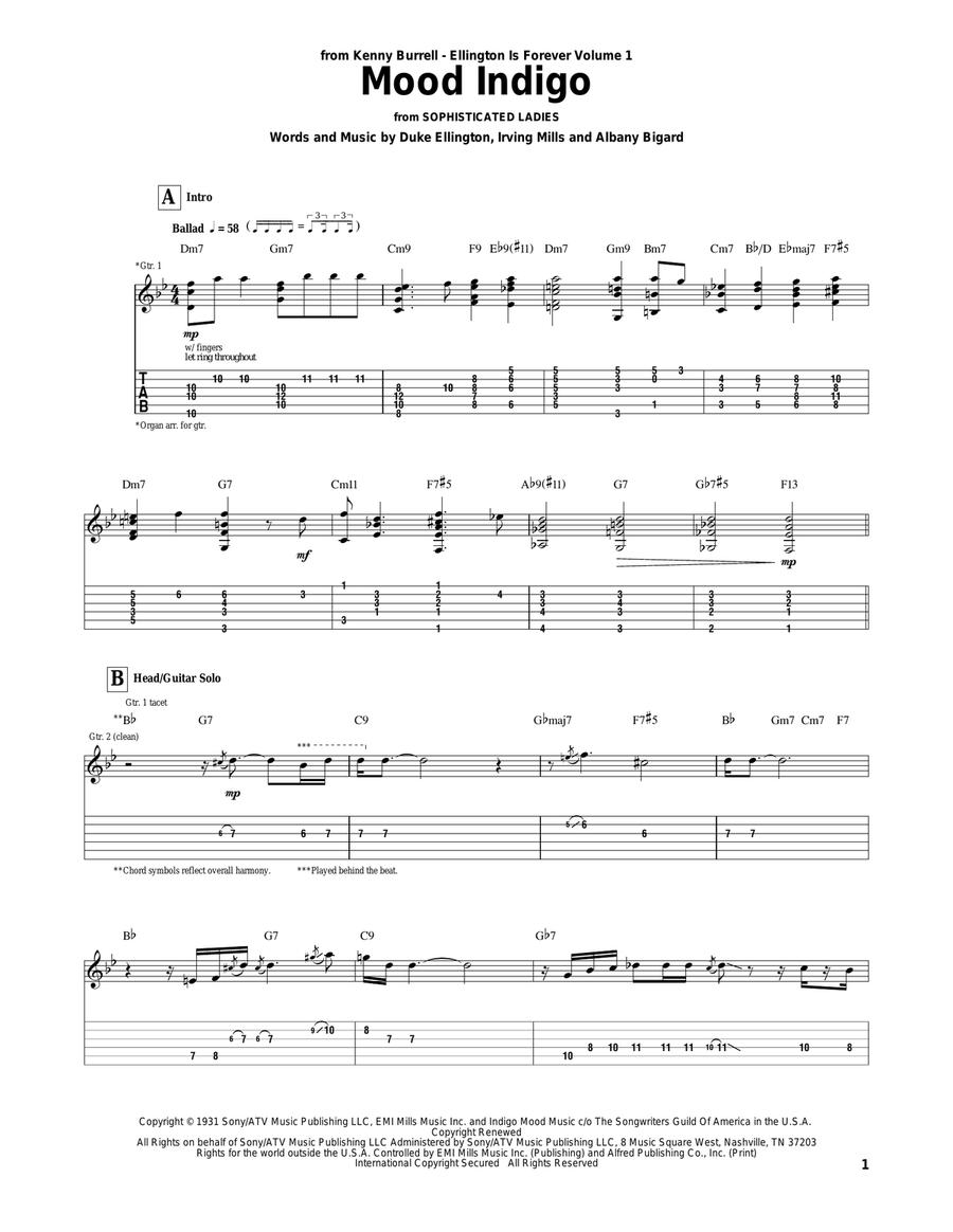 Mood Indigo Electric Guitar scores gallery preview page 1