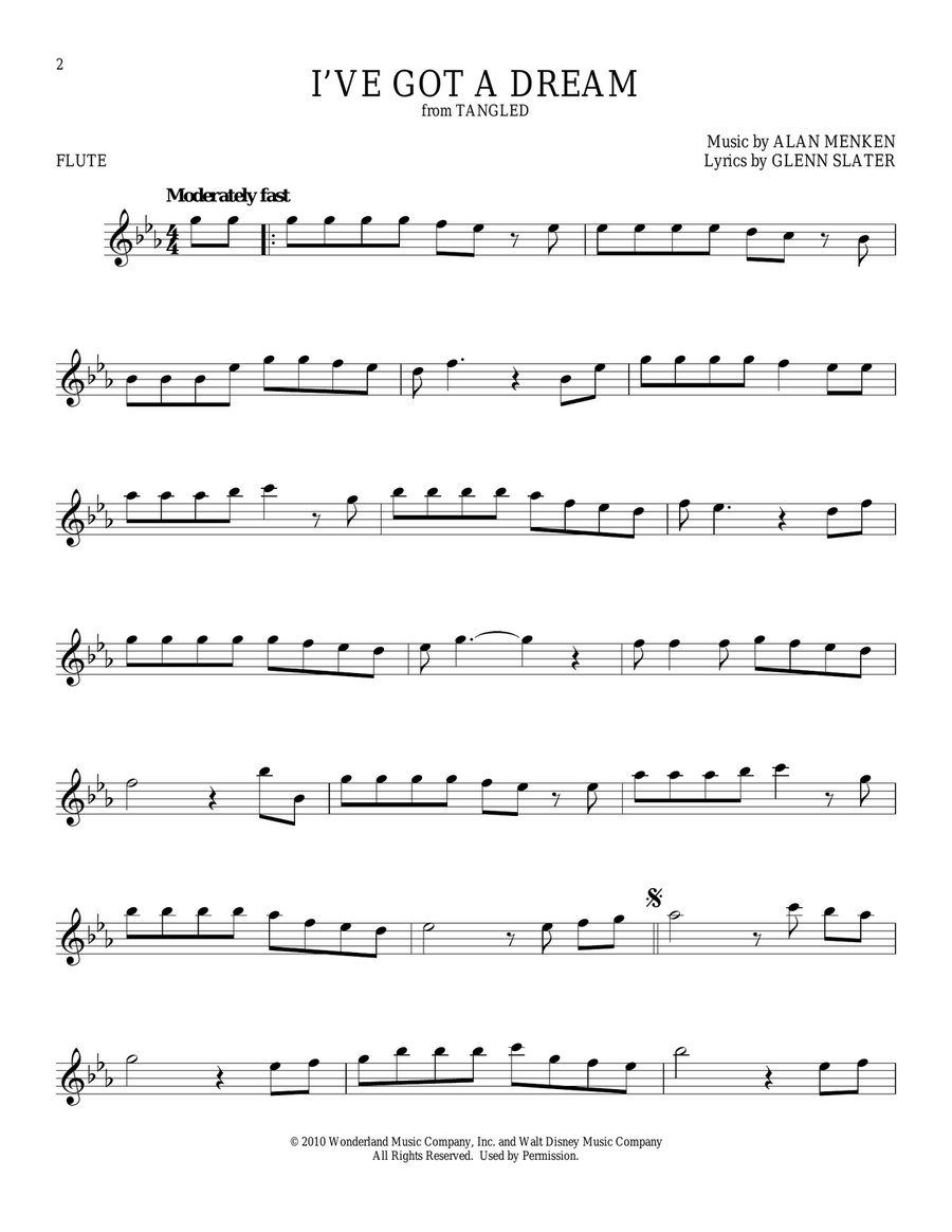 I've Got A Dream (from Tangled) by Mandy Moore Flute Solo - Digital Sheet Music