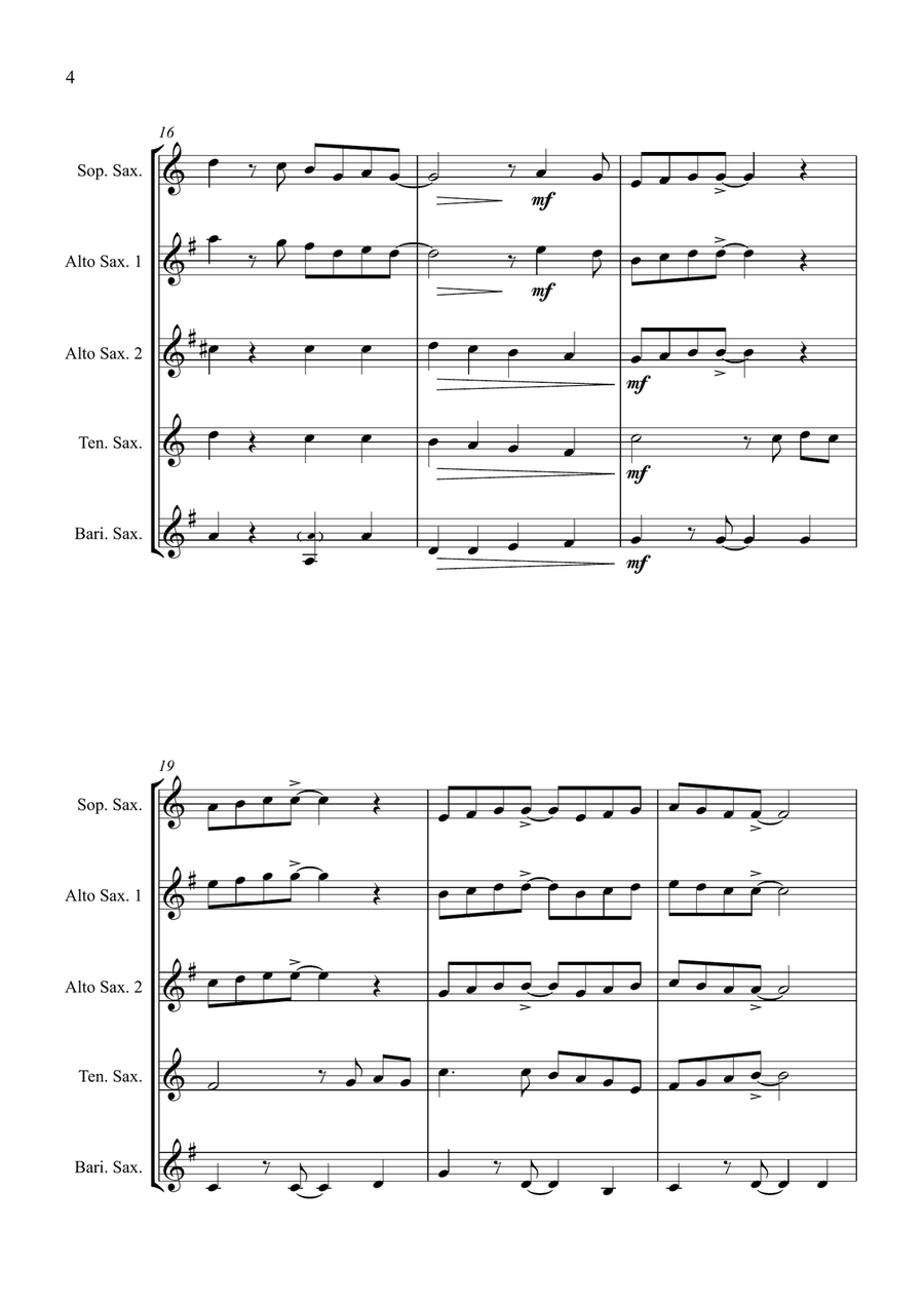 Santa Claus Is Comin' To Town Saxophone Quartet scores gallery preview page 6