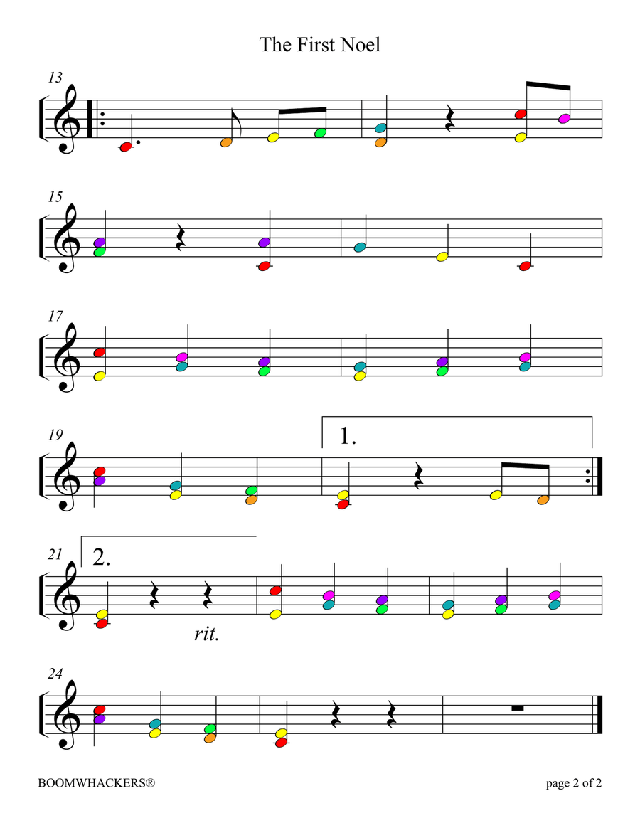 The First Noel (Color Coded for One Octave Boomwhackers with Piano) Piano scores gallery preview page 5
