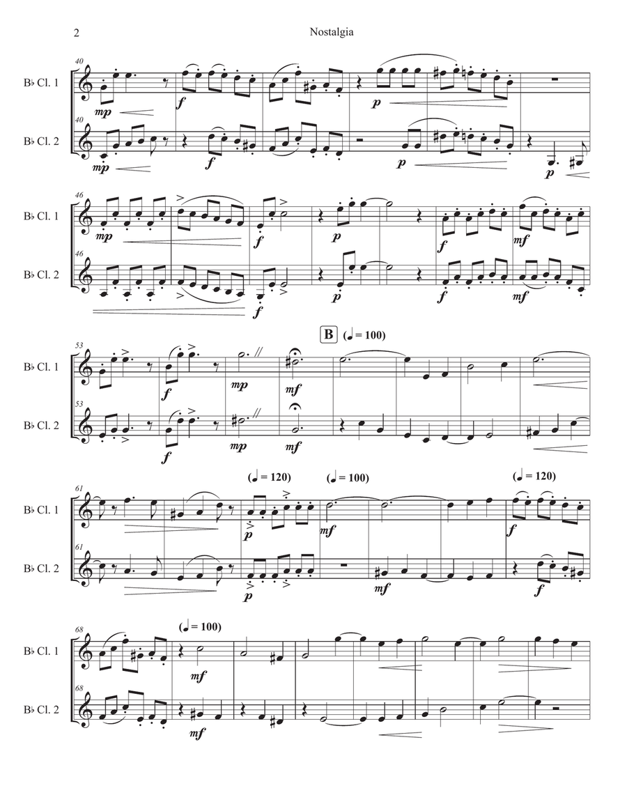 Nostalgia (Duet for Clarinets) Clarinet Duet scores gallery preview page 2