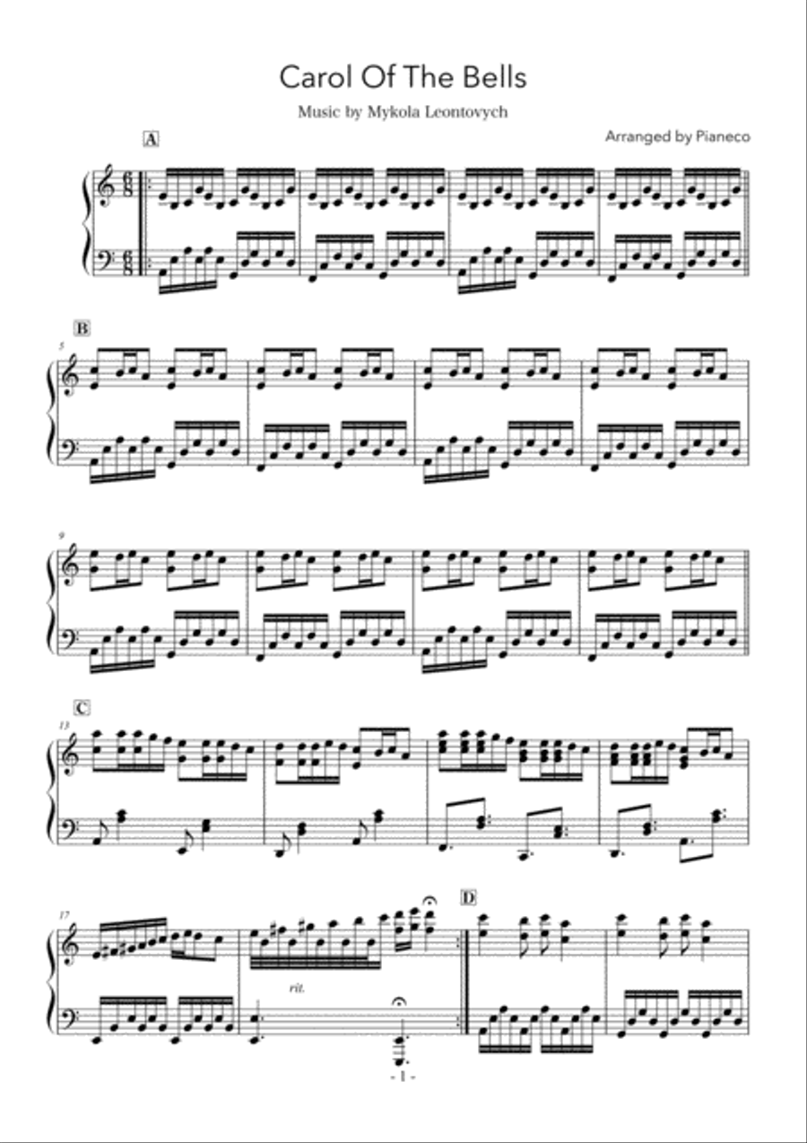 Carol Of The Bells Carol Of The Bells Piano Solo scores gallery preview page 1