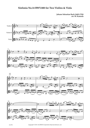 Sinfonia No.14 BWV.800 for Two Violins & Viola
