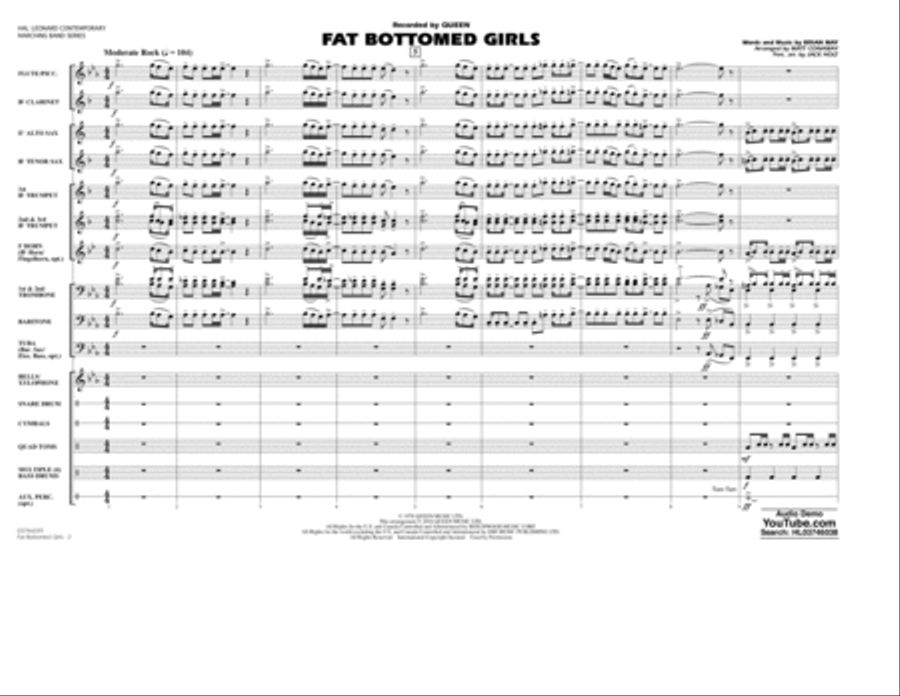 Fat Bottomed Girls - Conductor Score (Full Score) Marching Band scores gallery preview page 2
