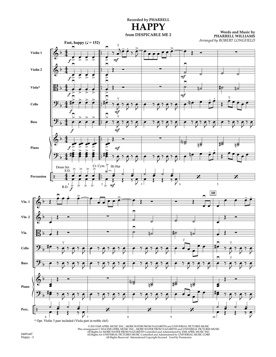 Happy (from Despicable Me 2) - Conductor Score (Full Score) Orchestra scores gallery preview page 2