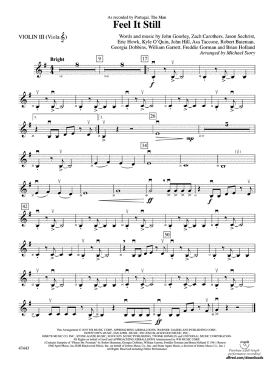 Feel It Still: 3rd Violin (Viola [TC]) String Orchestra scores gallery preview page 1