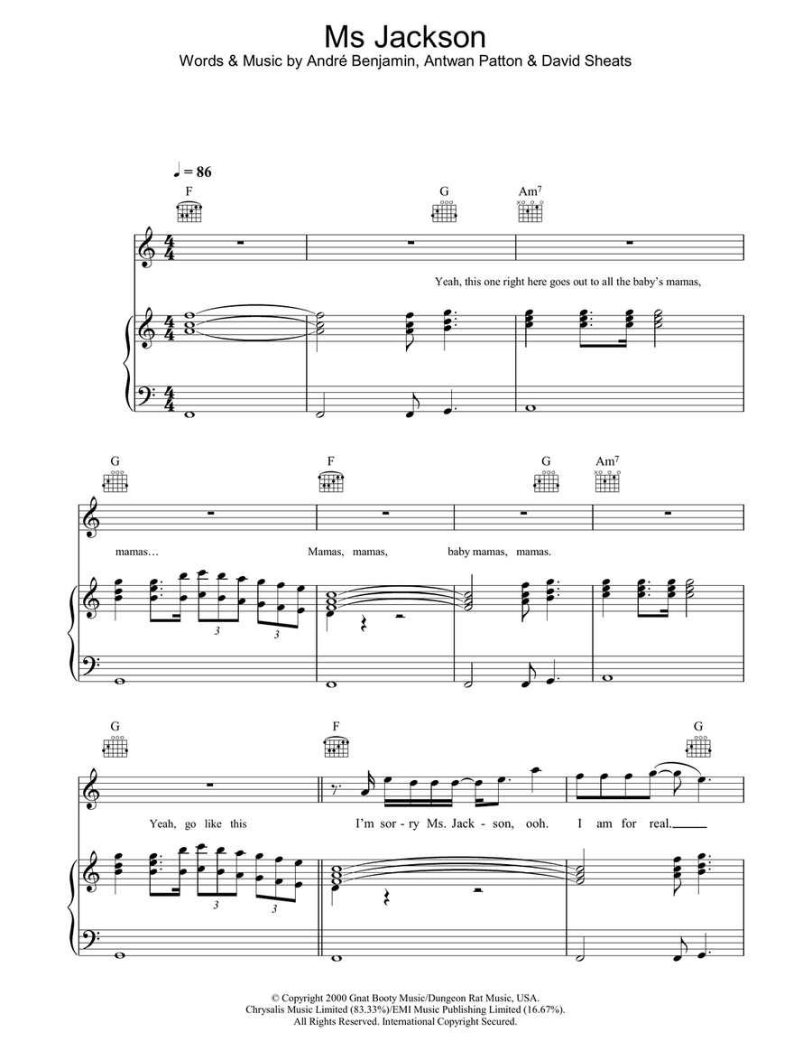 Ms Jackson Piano, Vocal, Guitar scores gallery preview page 1