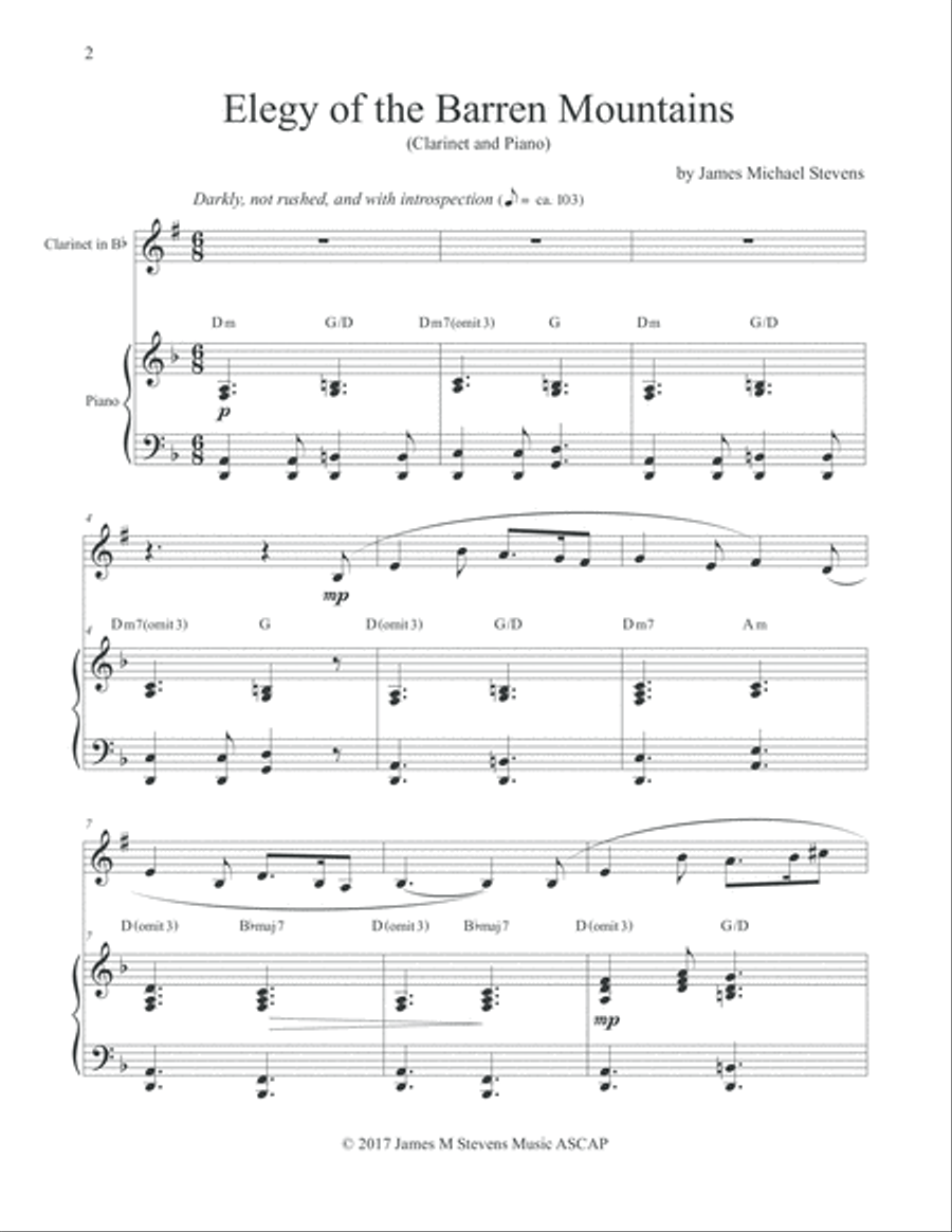Elegy of the Barren Mountains - Clarinet & Piano Clarinet Solo scores gallery preview page 2