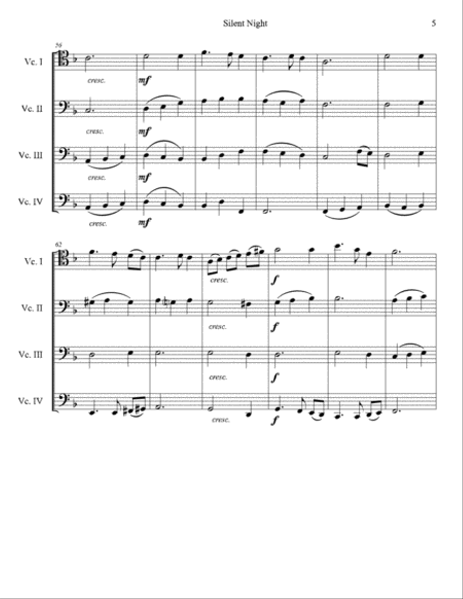 Silent Night (Cello Quartet) String Quartet scores gallery preview page 6