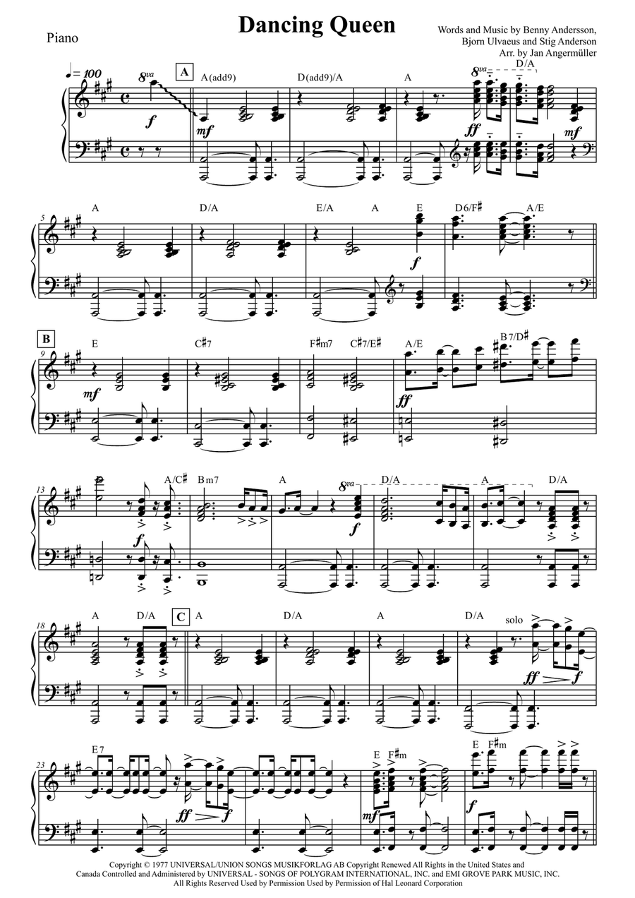 Dancing Queen Piano Solo scores gallery preview page 1