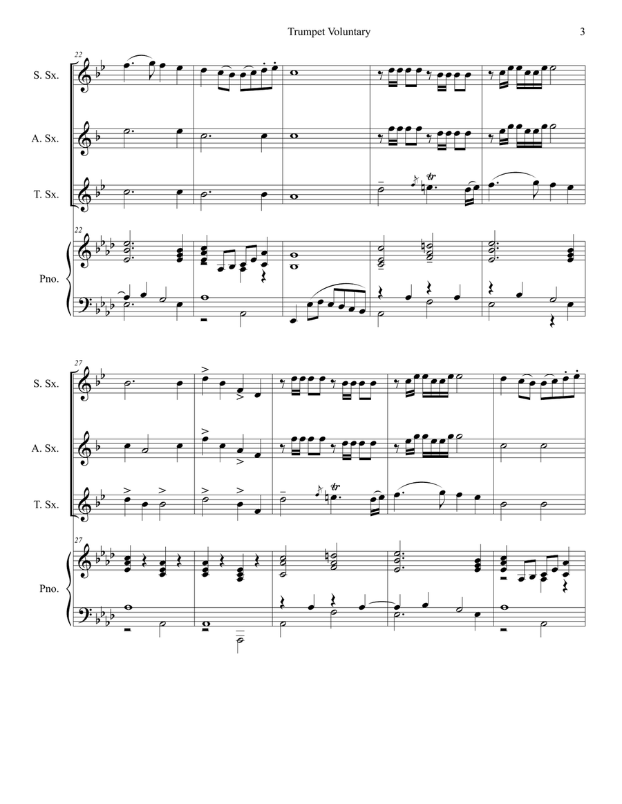 Trumpet Voluntary (for Saxophone Trio - Piano Accompaniment) Woodwind Trio scores gallery preview page 4