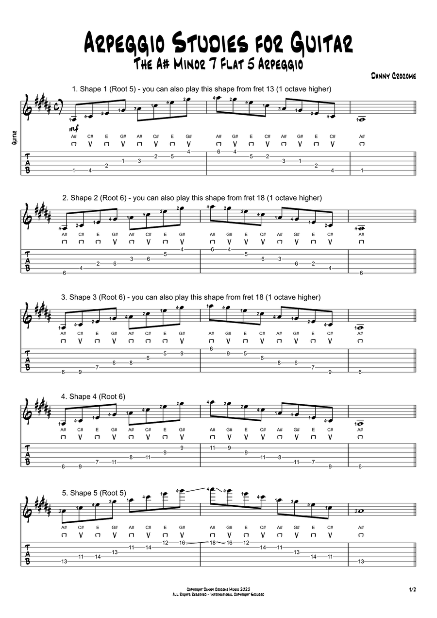 Arpeggio Studies for Guitar - The A# Minor 7 Flat 5 Arpeggio Electric Guitar scores gallery preview page 1