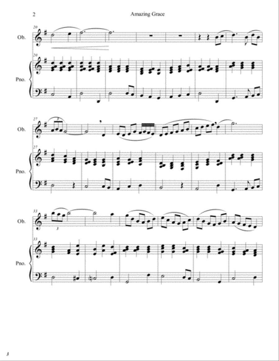 Amazing Grace for Oboe and Piano Piano scores gallery preview page 2
