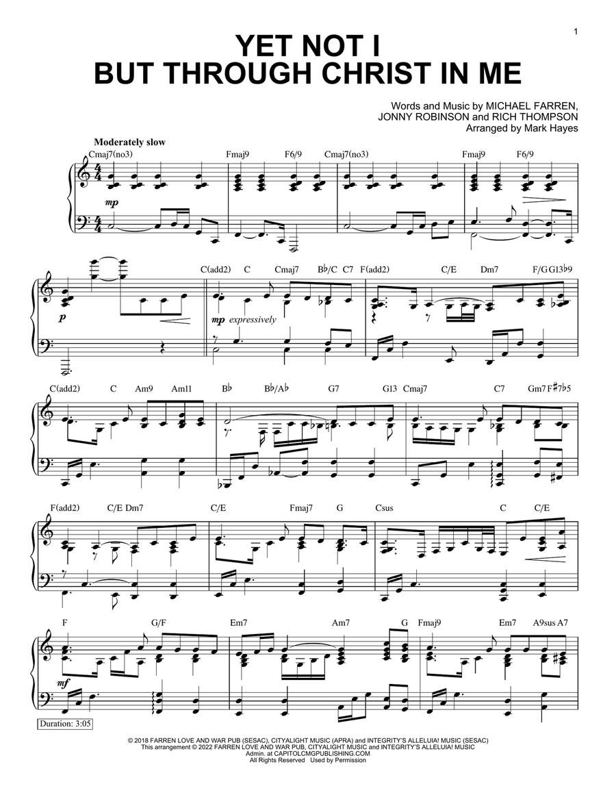 Yet Not I But Through Christ In Me (arr. Mark Hayes) Piano Solo scores gallery preview page 1