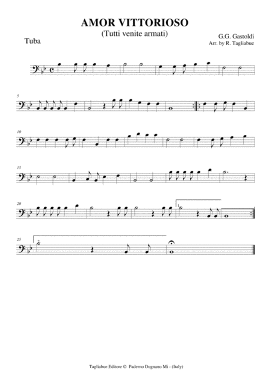 AMOR VITTORIOSO - Gastoldi - For Brass Quintet - With Parts Brass Quintet scores gallery preview page 5