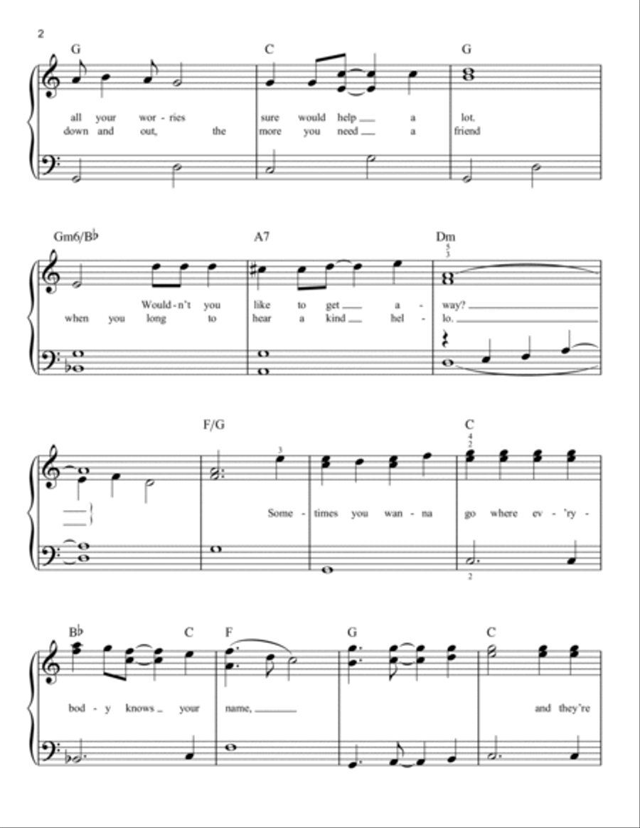 Where Everybody Knows Your Name (Theme from Cheers) Easy Piano scores gallery preview page 2