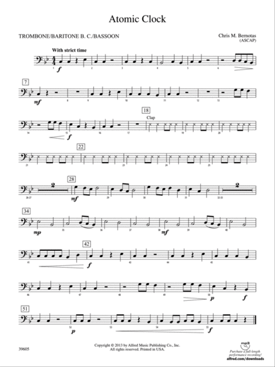 Atomic Clock: 1st Trombone Concert Band scores gallery preview page 1